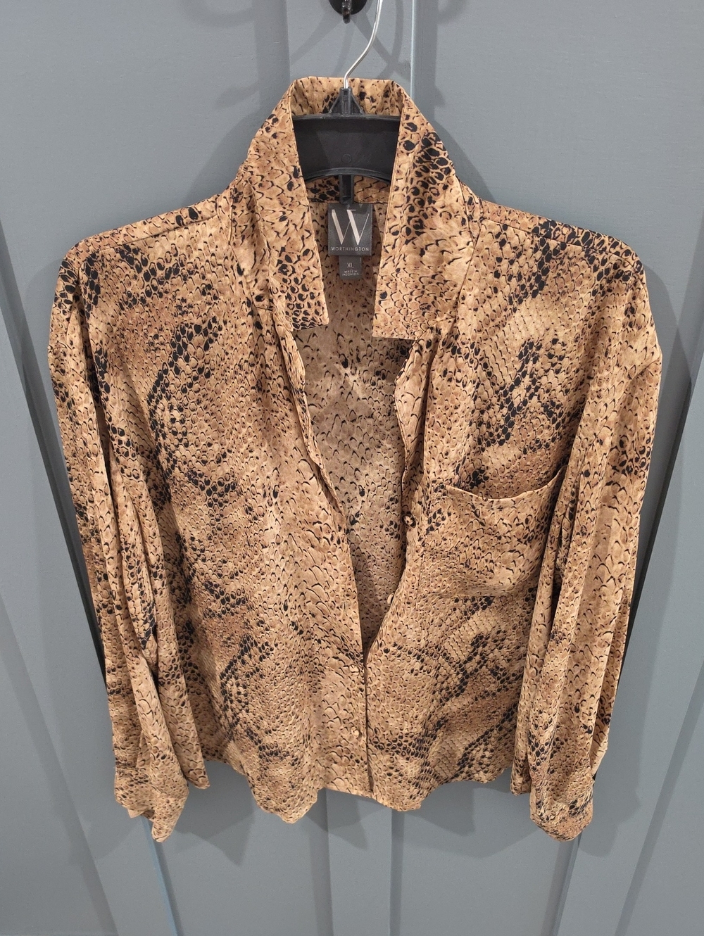 Worthington Tan and Black Snake-Print Blouse